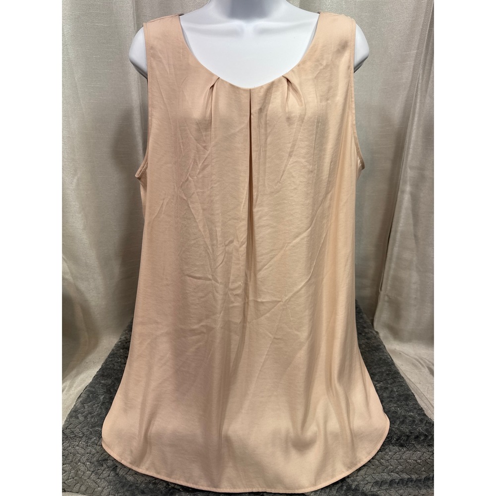 LOFT OutletBeige Pleated Scoop Neck Sleeveless Satin Blouse XL NWT 27883778